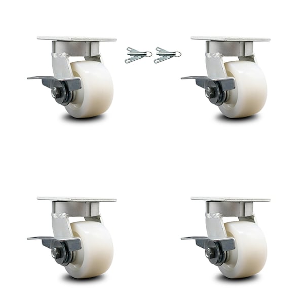 Service Caster 4 Inch Kingpinless Nylon Wheel Caster Brakes 2 Swivel Locks, 4PK SCC-KP30S420-NYR-SLB-BSL-2-SLB-2 - main